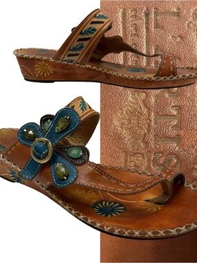 L'ARTISTE SANTORINI Spring Step Hand-Painted Leather Slide Sandal EU 39 / US 8.5
